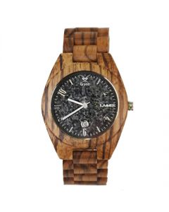 Armbanduhr aus Holz mit Ziffernblatt aus Granit unisex dunkelgrau