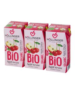Bio Apfel Kirsche Schulsaft 3x200ml - perfekt für jede Jausenbox - handlich kleiner Durstlöscher - mit Strohhalm von Höllinger Juice