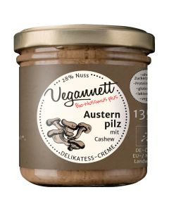 Bio Austernpilzaufstrich mit 28 Prozent Cashewmus 135g - Vegan - Glutenfrei und Laktosefreier Aufstrich von Vegannett