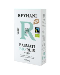 Bio Fairtrade Basmati Reis weiß 750g - Passt gut zu saftigen Gerichten - Traditioneller Duftreis - nussiges Aroma - langkörnig und locker von Reyhani