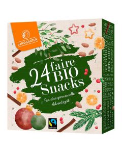 Bio Fairtrade Snack Adventskalender - 24 vegane Snacks in Schokolade umhüllt von Landgarten