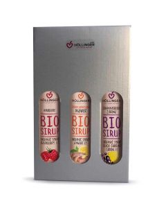 Bio Frucht Sirup Geschenkkarton 3 x 500ml Ingwersirup - Johnnisbeersirup und Himbeersirup von Höllinger Juice