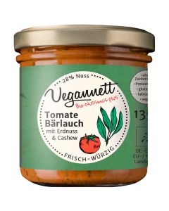 Bio Tomate Bärlauch mit 28 Prozent Erdnuss und Cashew 135g - Vegan - Glutenfrei und Laktosefreier Aufstrich von Vegannett