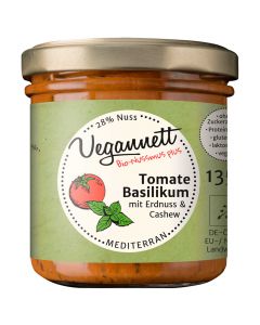 Bio Tomate-Basilikum mit 28 Prozent Cashew- und Erdnussmus 135g - Vegan - Glutenfrei und Laktosefreier Aufstrich von Vegannett