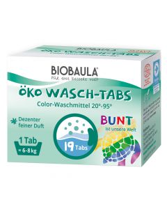 BIOBAULA Öko Wasch-Tabs BUNT 19 Stück - Ein Tab reicht für 6 bis 8 Kilo Wäsche - Für farbige und bunte Textilien geeignet