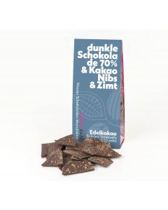 Edelkakao Schokoladenplättchen - Centenario Concha 70 Prozent - Kakao Nibs und Zimt 80g