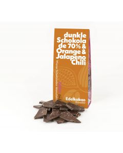 Edelkakao Schokoladenplättchen - Noir Orange 57 Prozent - Jalapeno Chili 80g