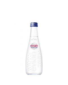 Evian Wasser prickelnd Glasflasche 330ml - Im Herzen der französischen Alpen durch uralte Gletscher gefiltert - Ausgewogene Mineralisierung von Evian
