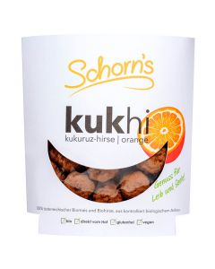 Bio Kukhi Orange Mais-Hirse Knabbergebäck 100g - Knabber Snack für zwischendurch mit Schokolade überzogen von Schorns
