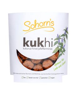 Bio Kukhi Pfefferminze Mais-Hirse Knabbergebäck 100g - Knabber Snack für zwischendurch mit Schokolade überzogen von Schorns