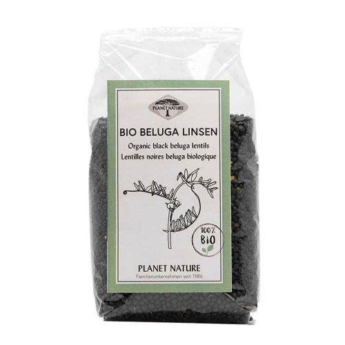 Bio Beluga Linsen schwarz 500g - Unbehandelt - Intensives Aroma - Nussiges Aroma von Planet Nature