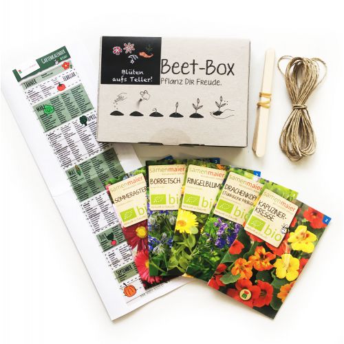 Bio Beet Box - Blüten aufs Teller - Saatgut Set inklusive Pflanzkalender und Zubehör