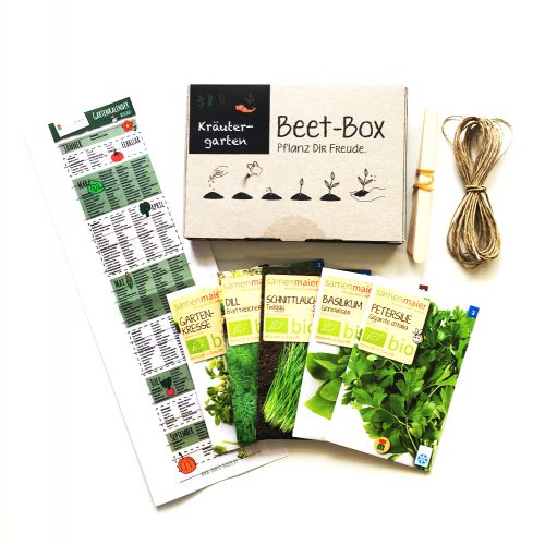 Bio Beet Box - Kräutergarten - Saatgut Set inklusive Pflanzkalender und Zubehör