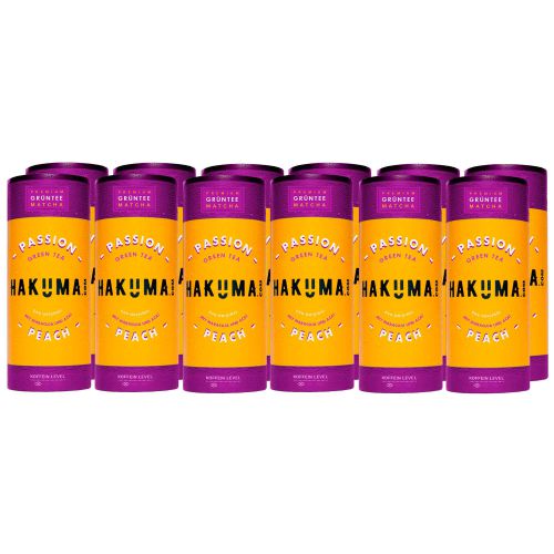 HAKUMA Passion Peach 12 x 235ml - Premium Grüntee Matcha mit Pfirsich Passionsfrucht und Vitamin C - Dein tropischer Boost für jeden Tag von HAKUMA