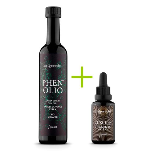 PHENOLIO Bio Olivenöl 500ml + GRATIS KOSTPROBE OSOLE Vitamin D - K1 und K2 Tropfen 30ml