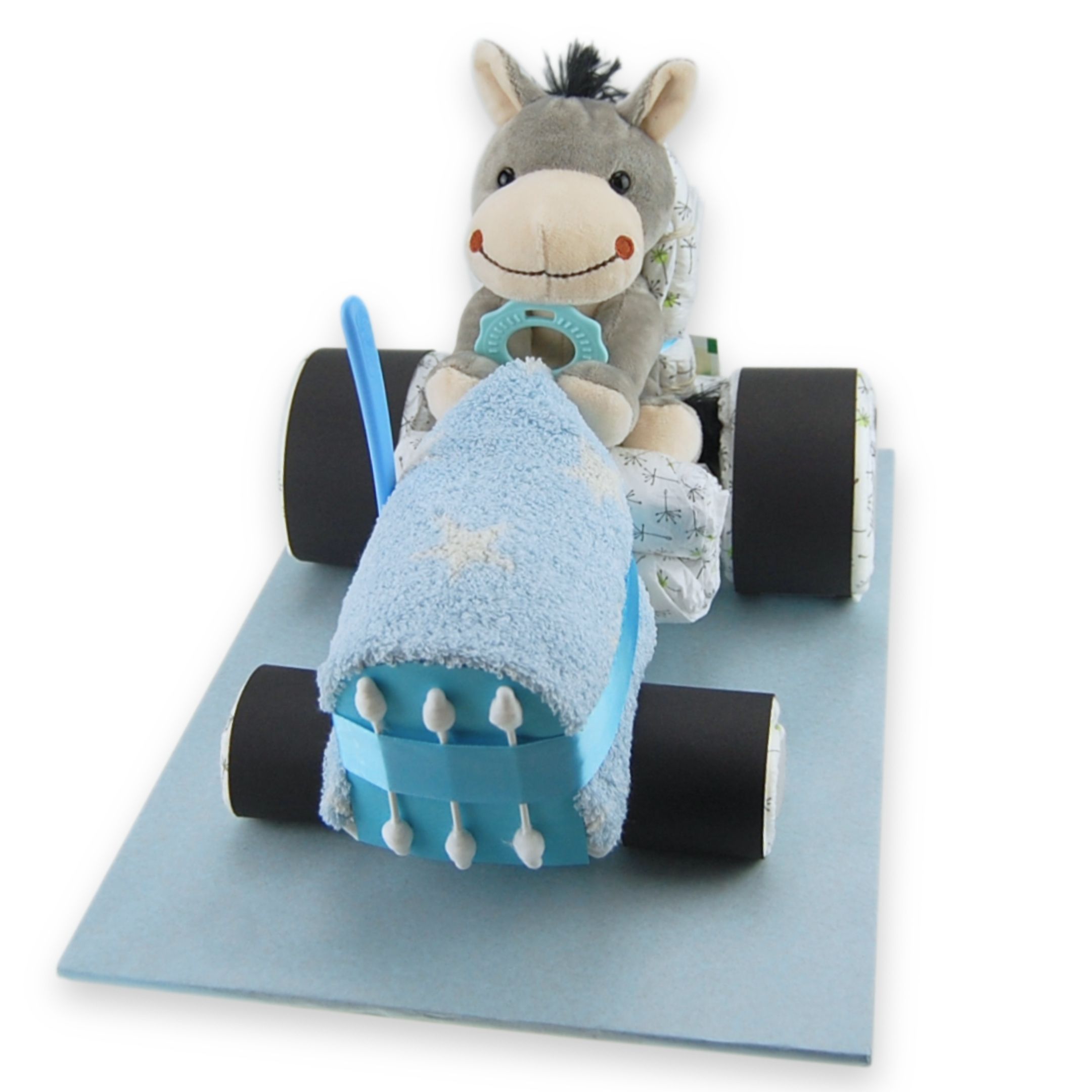 Windeltorte Windelkinderwagen in Rosa mit Esel Perfektes